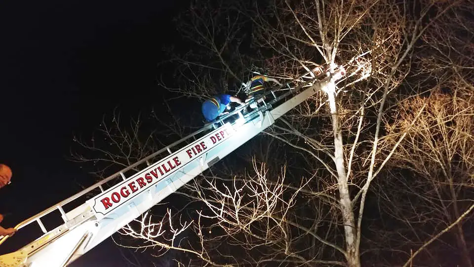 drone rescue with fire fighter